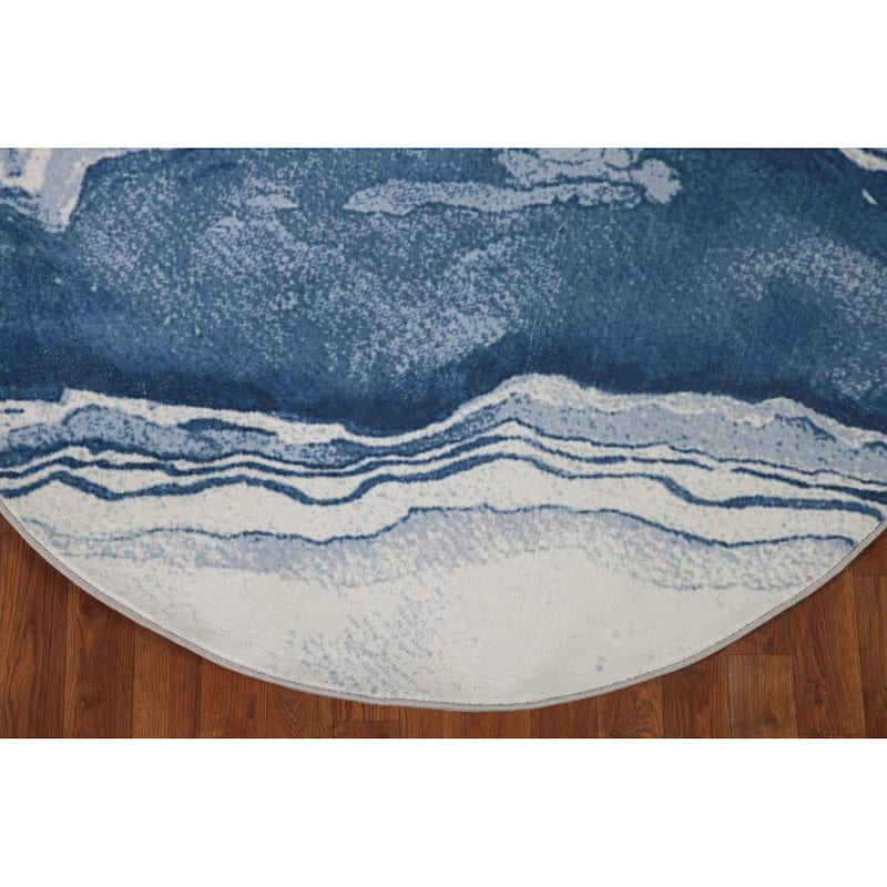 Machine-Made Washable Contemporary Blue Rug Oriental Decorative Carpet