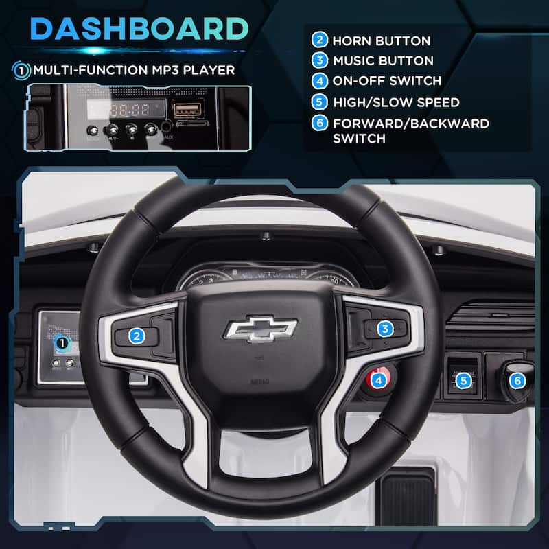 Ride on Truck Car with Headlights, White Electric Car for Kids with Music, Battery Powered Electric Vehicle with Dashboard