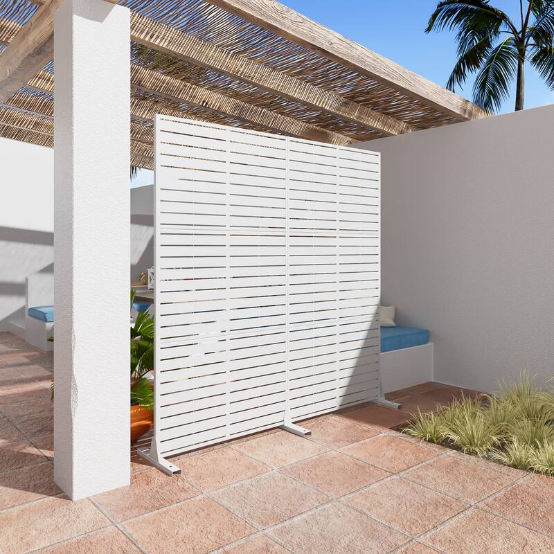 Outdoor Privacy Screen with Stand for Patio Garden Metal Fence Set of 2