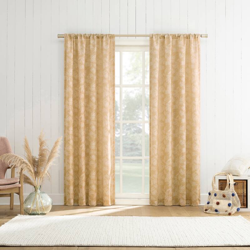 No. 918 Koda Woven Jacquard Leaf Semi-Sheer Rod Pocket 1-Piece Curtain Panel, Single Panel