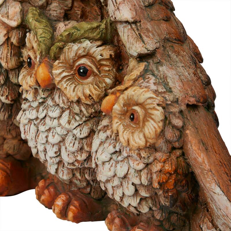 11" Owl Mom Wing Protecting Two Baby Owlettes Statuary