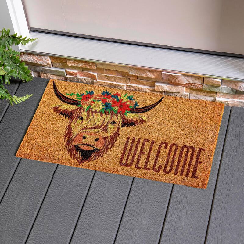 28 in. x 16 in. Highland Cow Welcome Coir Mat