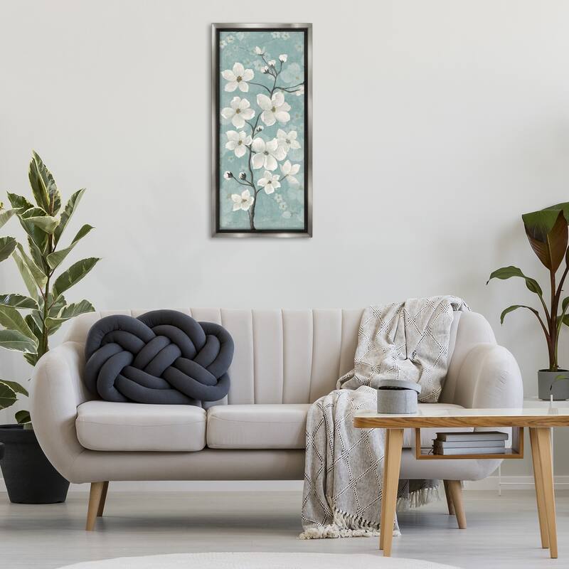 Stupell Apple Blossom on Green Framed Floater Canvas Wall Art Design By Janet Tava