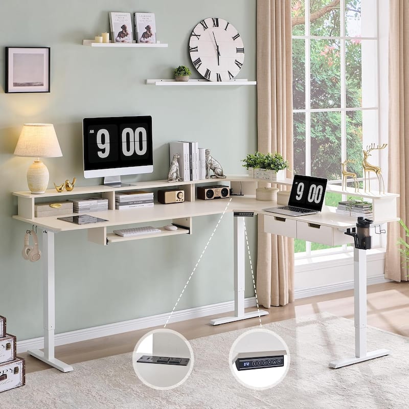L Shaped Electric Standing Desk,Corner Gaming Desk w/ Charging Station