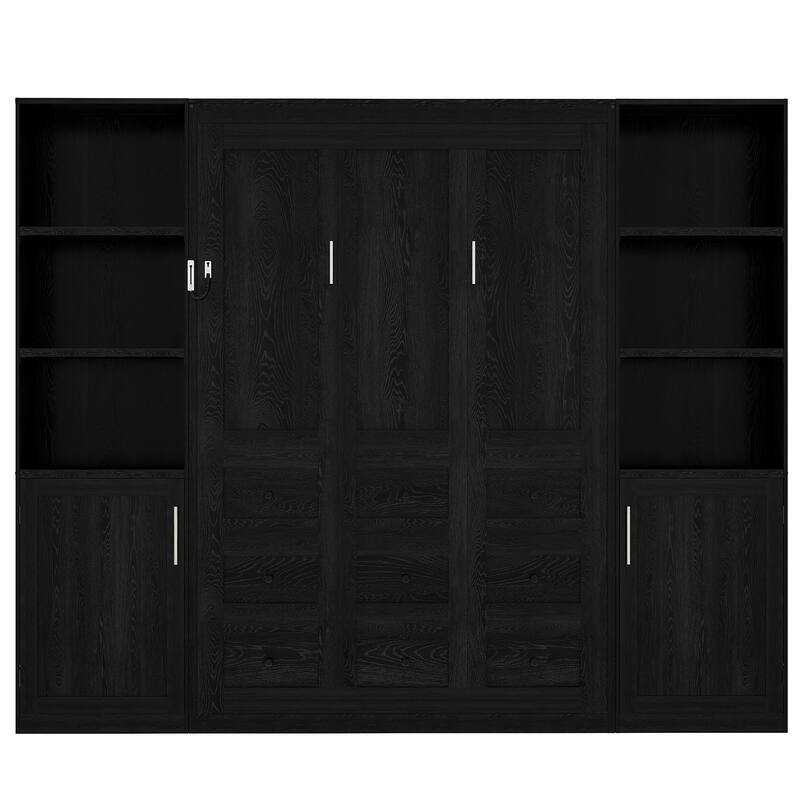 Roomfitters Queen Size Murphy Wall Bed with Shelves and Cabinets, Space Saving