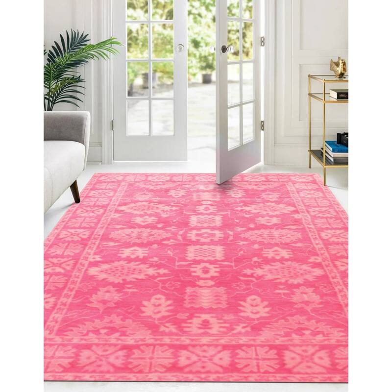 Hand-tufted Wool Pink Traditional Oriental Overdyed Rug - 7'9" x 9'9" - Pink