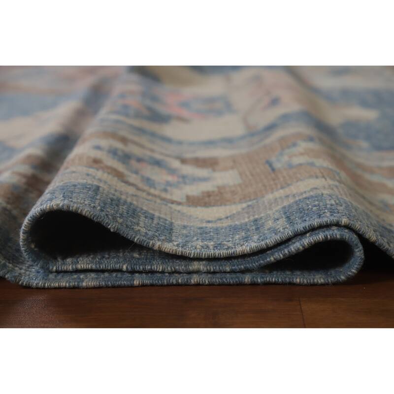 Hand Knotted Oriental 100% Wool Carpet Transitional Geometric Navy Blue & Blues Oushak Area Rug - 11' 0'' X 8' 4''