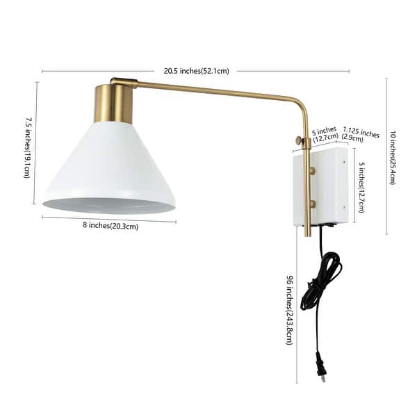 dimension image slide 1 of 5, Justina Swing Arm 1-Light Modern Midcentury Iron USB Charging Port LED Sconce, by JONATHAN Y