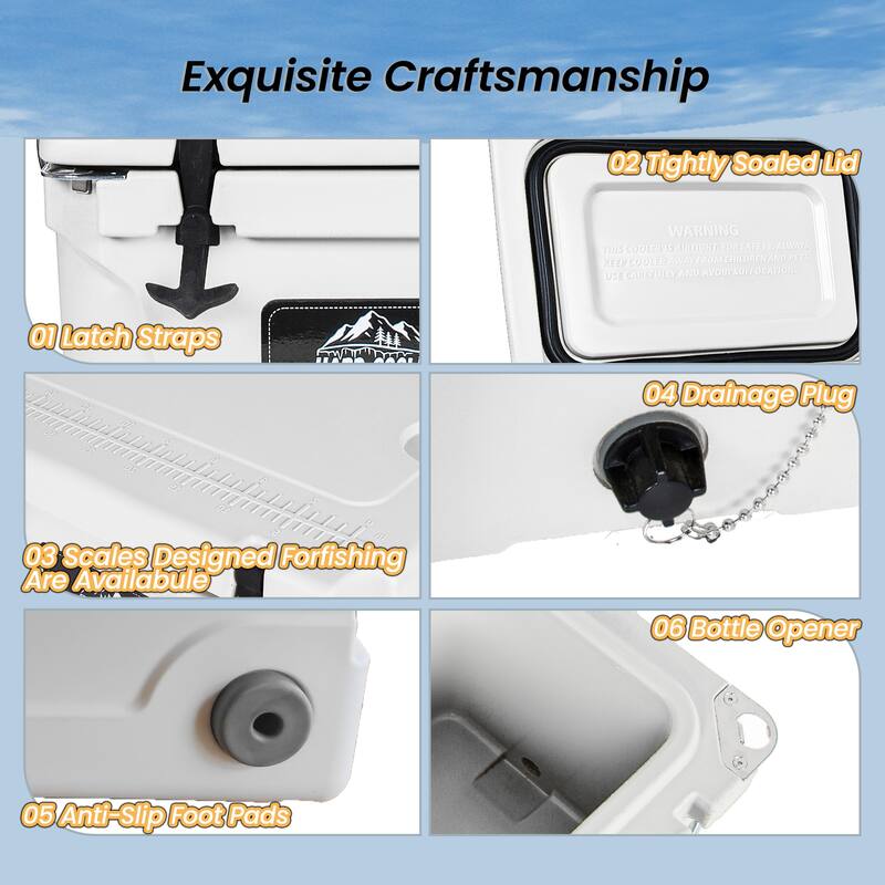 20 Quart Khaki Cooler, Ultra-Tough Hard Shell Ice Chest, Compact Portable Cooler Keeps Ice Up to 5 Days for Outdoor Adventures