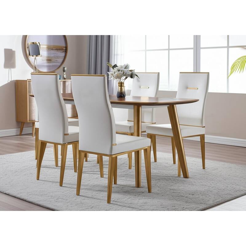 HomeRoots Set of Four White and Gold Upholstered Faux Leather Dining Side Chairs - 13.30 in. x 42.00 in. x 15.07 in. - Set of 4 - 13.30 in. x 42.00 in.  x 15.07 in. - White