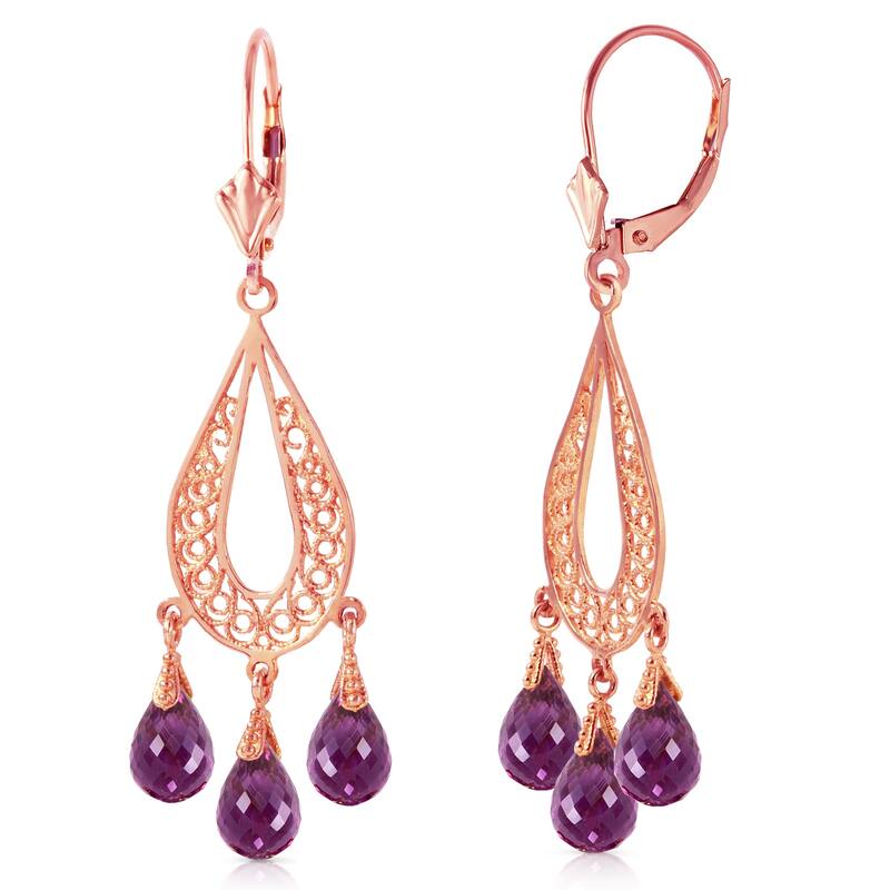 3.75 Carat 14K Solid Gold Chandelier Earrings Natural Amethyst - Rose