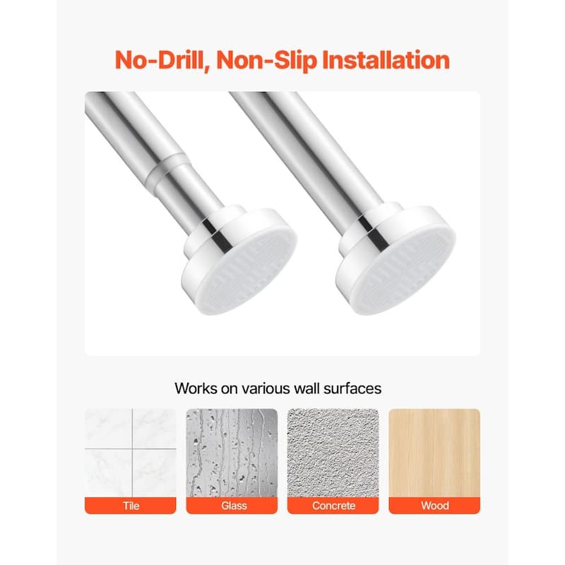Extendable 28-76 in Tension Shower Rod Stainless Steel Heavy Duty for Bathrooms or Closets - 28-76 in