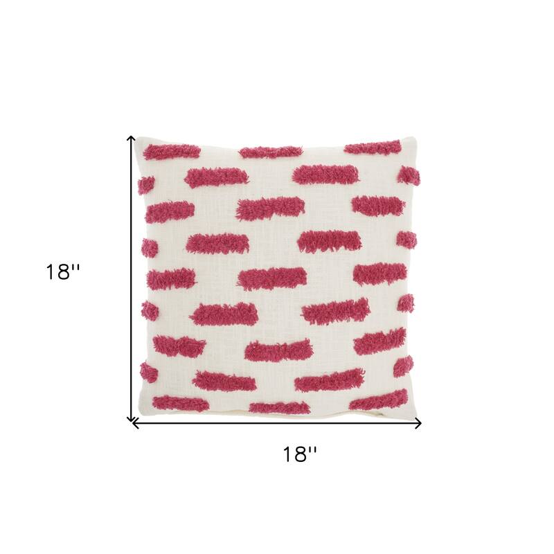 18" Pink and White Geometric Cotton Throw Pillow