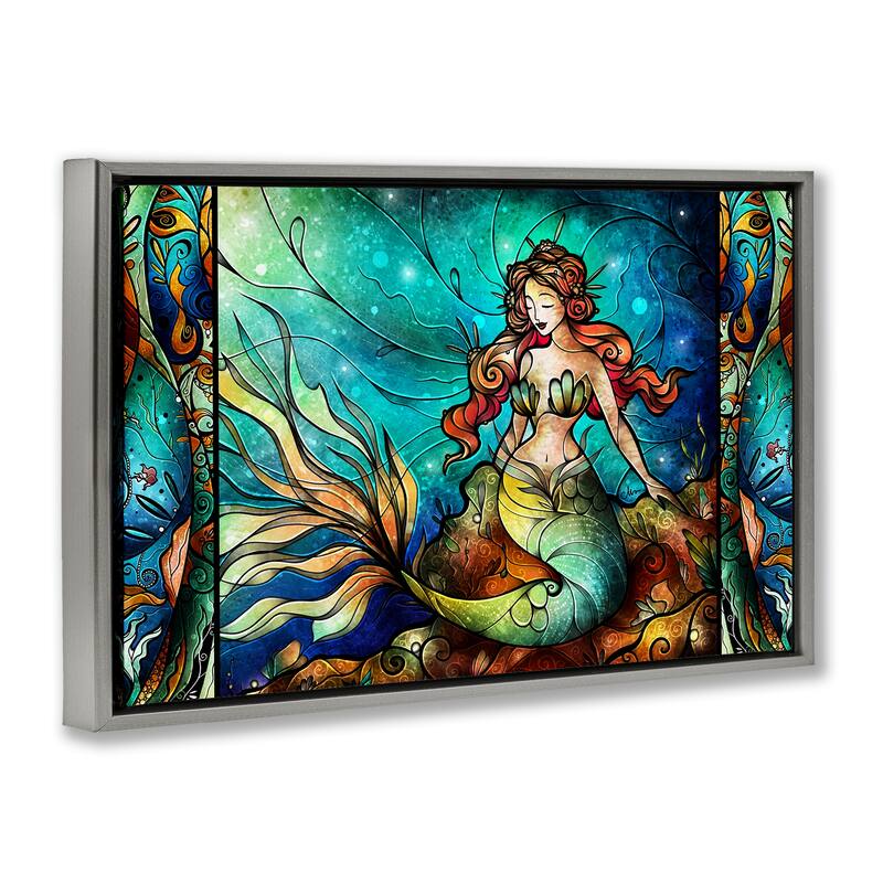 Stupell Elegant Seated Mermaid Framed Floater Canvas Wall Art Design By Mandie Manzano