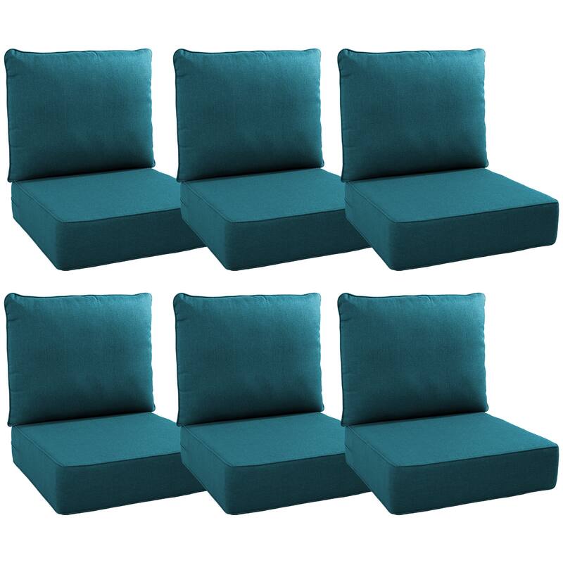 Gymojoy 24"x22"x6" Patio Thick Cushions & Pillows Set - Deep Seat Indoor/Outdoor Water & Fade Resistant - Six Sets - Peacock Blue