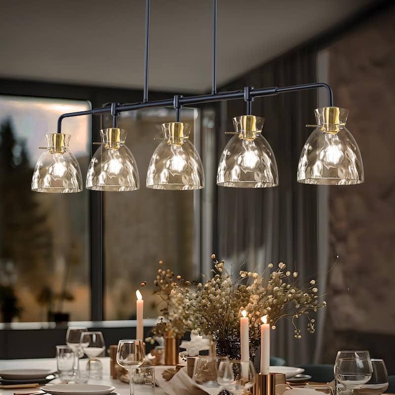 Starsky 5-Light Modern Linear Hammered Glass Kitchen Island Pendant - Black - N/A