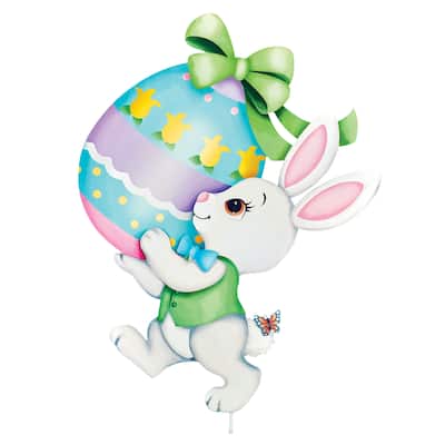 Adorable Bunny with Easter Egg Outdoor Garden Stake