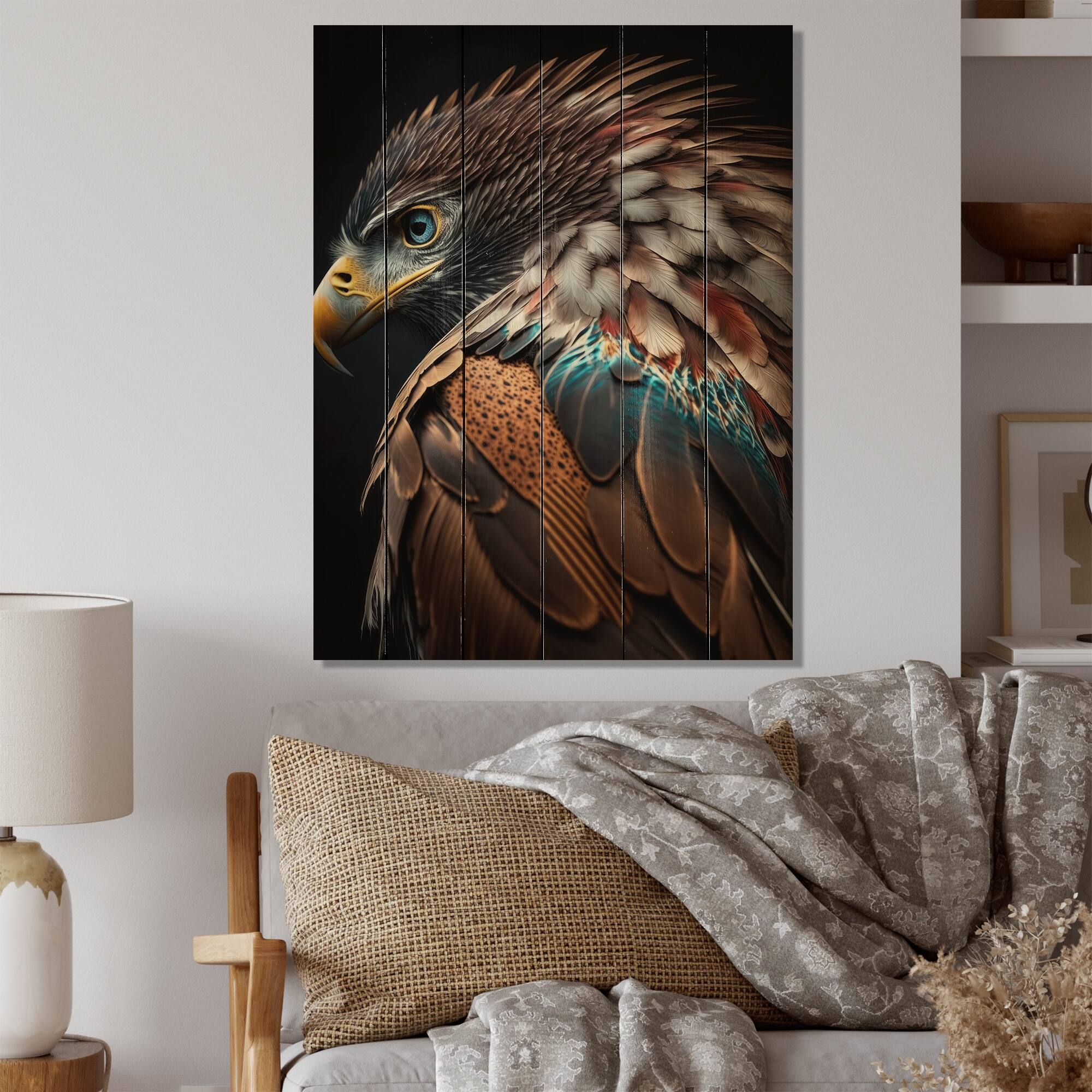 Designart 'Macro Colorful Feather Eagle III' Animals Eagle Wood Wall ...