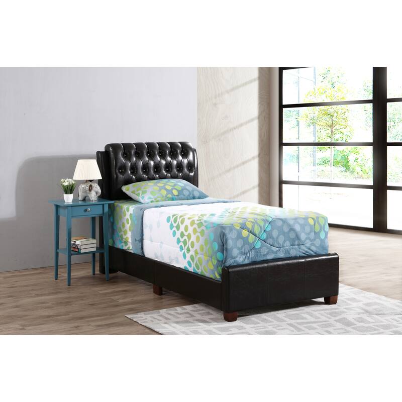 Twin Size PU Panel Bed with Sturdy PU Construction and Space-Saving Design - Dark Brown