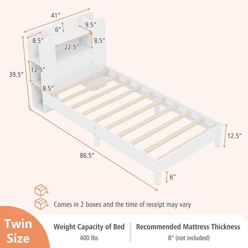 Gymax Twin Size Bed Frame Wooden Platform Bed Kids Bed Frame w/