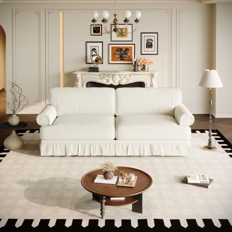 2 Piece Sofa Set for Living Room, Classic 4 Seat Couch and 3 Seat Sofa with Pleated Skirt Design, Rolled Arms Deep Seat Couches