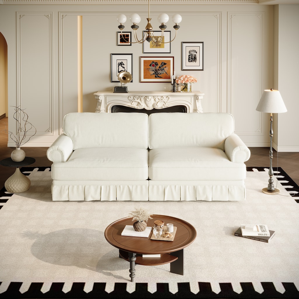 Chenille Upholstered 3-Seater Sofa, Comfy Deep Seat Cloud Couch, Lounge Sofa with Rolled Armrests & Pleated Skirt