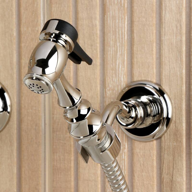 Kingston Brass Essex Double-Handle Wall-Mount Pre-Rinse Bridge Kitchen Faucet