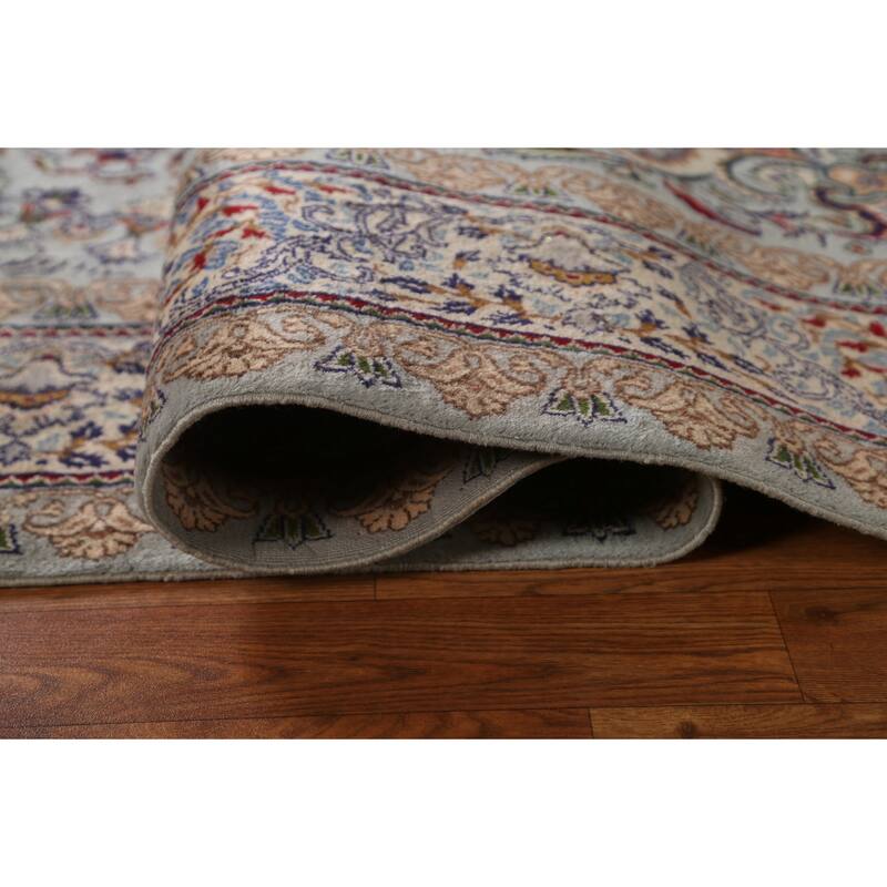 Hand Knotted Oriental 100% Wool Carpet Traditional Floral Greys & Charcoal Kashan Area Rug - 9' 6'' X 6' 6''