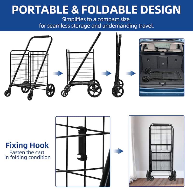 Moasis Utility Folding Shopping Cart Portable Trolley with Swivel Wheels