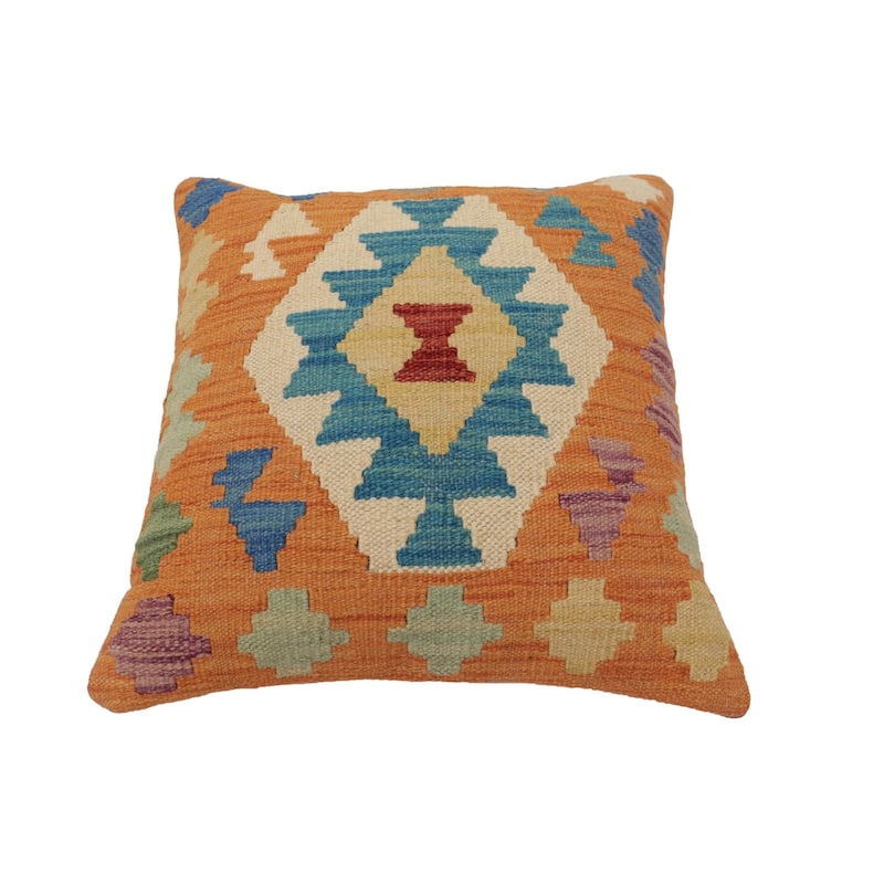 Rustic Powell Turkish Hand-Woven Kilim Pillow - 17" x 17"