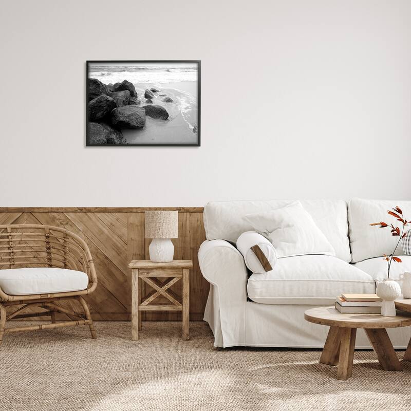 Stupell Incoming Tide Nautical Beach Coast Black White Photography Framed Wall Art