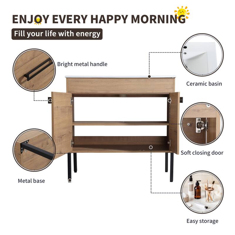 Beingnext 24"/30"/36" Bathroom Vanity with Sink, Freestanding/Floating Bathroom Vanity with Soft Close Door and Adjustable Shelf