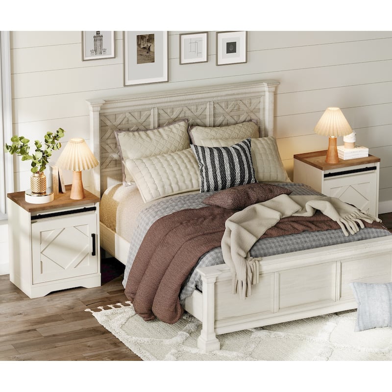 WAMPAT Farmhouse Nightstand with Drawer and Cabinet for Bed Room