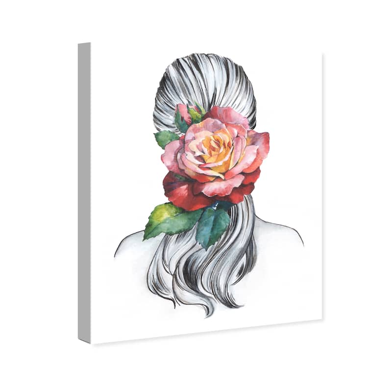 Wynwood Studio Fashion and Glam Rose in her mind Red and Tropical Wall Art Canvas Print