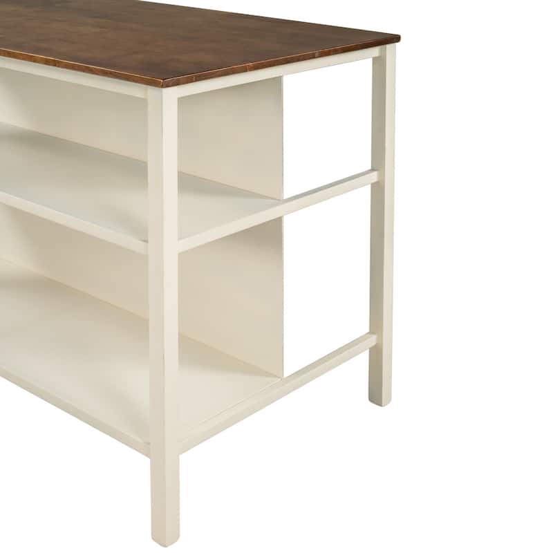 Rubber Wood Top Kitchen Island Set with Seating and Open Shelve, 3pc