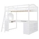 preview thumbnail 4 of 52, Solid Wood Loft Bed with Bulit-in U-shaped Desk and 2 Drawers, Full Size Loft Bedframe with Storage Shelves and Tri-fold Mirror