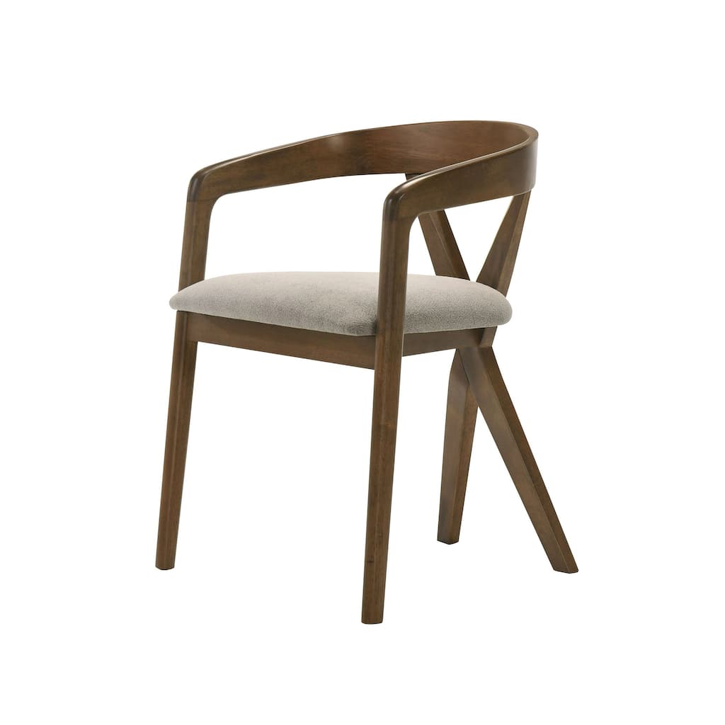 Cid Icy 23 Inch Dining Armchair, Plush Fabric Seat, Walnut Brown Solid Wood