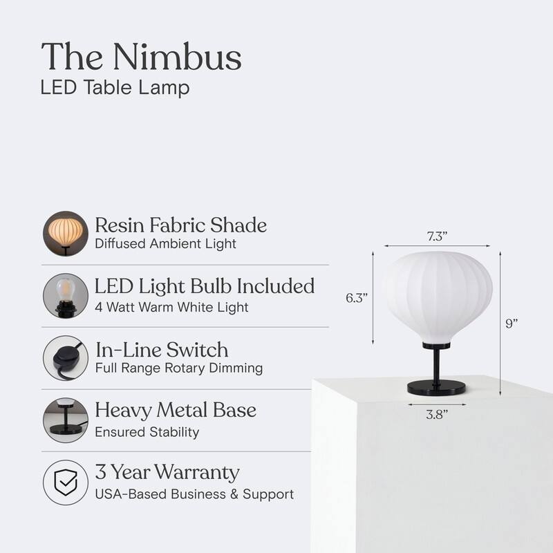 Brightech Nimbus LED Classic Matte Black Modern Round Dimmable Bedside Nightstand Desk Lamp
