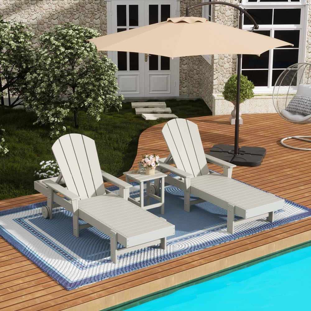 Polytrends Laguna Hdpe All Weather Outdoor Patio Pool Reclining Chaise Lounges With Side Table (3-Piece Set)