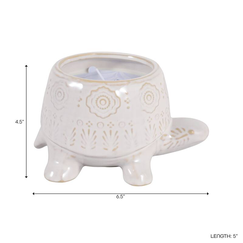 Lavender Turtle Ceramic Scented Candle - 7", White & Ivory - 6.5"