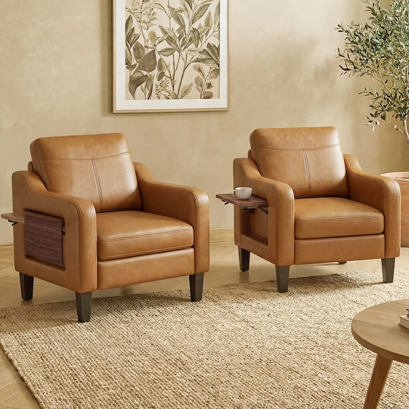 Modern Accent Chair with Wooden Armrest Comfortable Single Sofa Armchair for Living Room Bedroom Reading