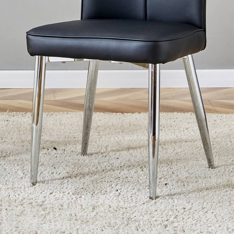 Modern Style Dining Set with Rectangular Stainless Steel Butterfly Legs Table and Vertical Stripe Dining Chairs