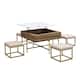 Modern Square Lift-Top Coffee Table Set with Storage & 4 Ottomans White & Walnut