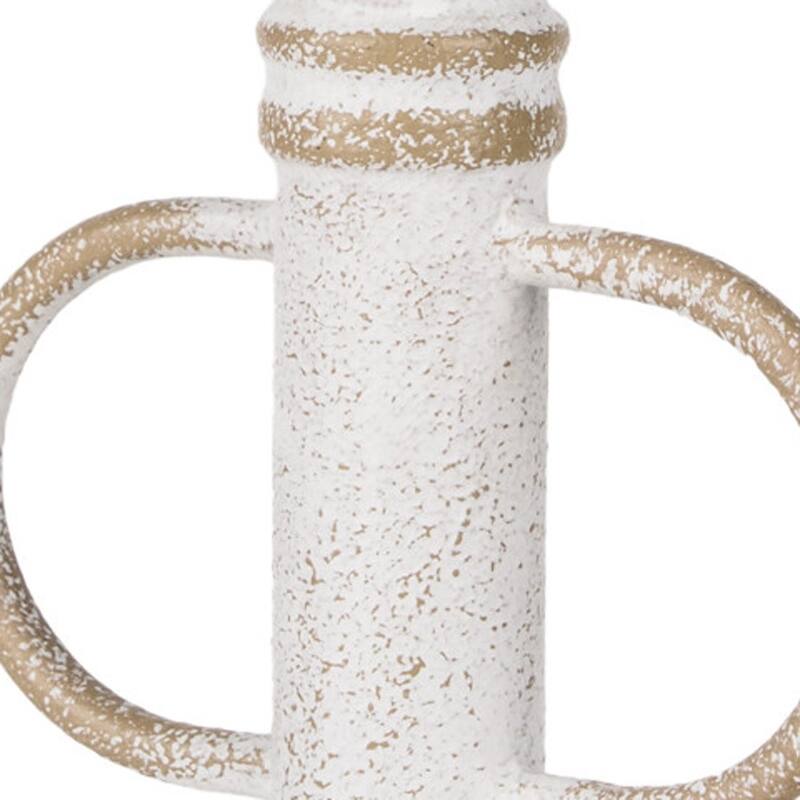 HomeRoots 10" White And Beige Metal Tabletop Sculpture - 5.91 in. x 10.04 in. x 3.94 in.