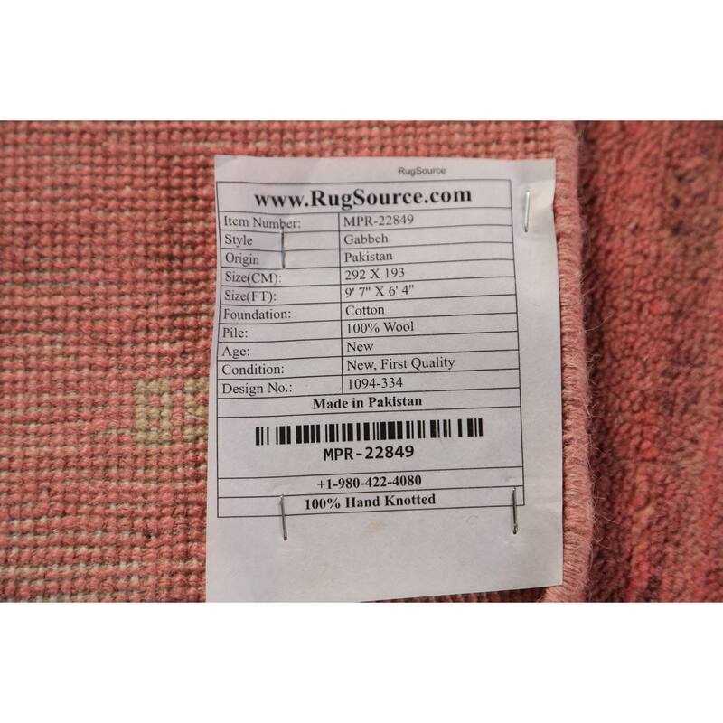 Pink Modern Gabbeh Oriental Area Rug Hand-Knotted Wool Carpet - 6'4" x 9'7"