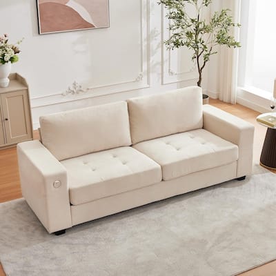 89" Versatile Contemporary Sectional Sofa In Chenille Fabric for Two with USB Charging Port and Side Storage Pocket,