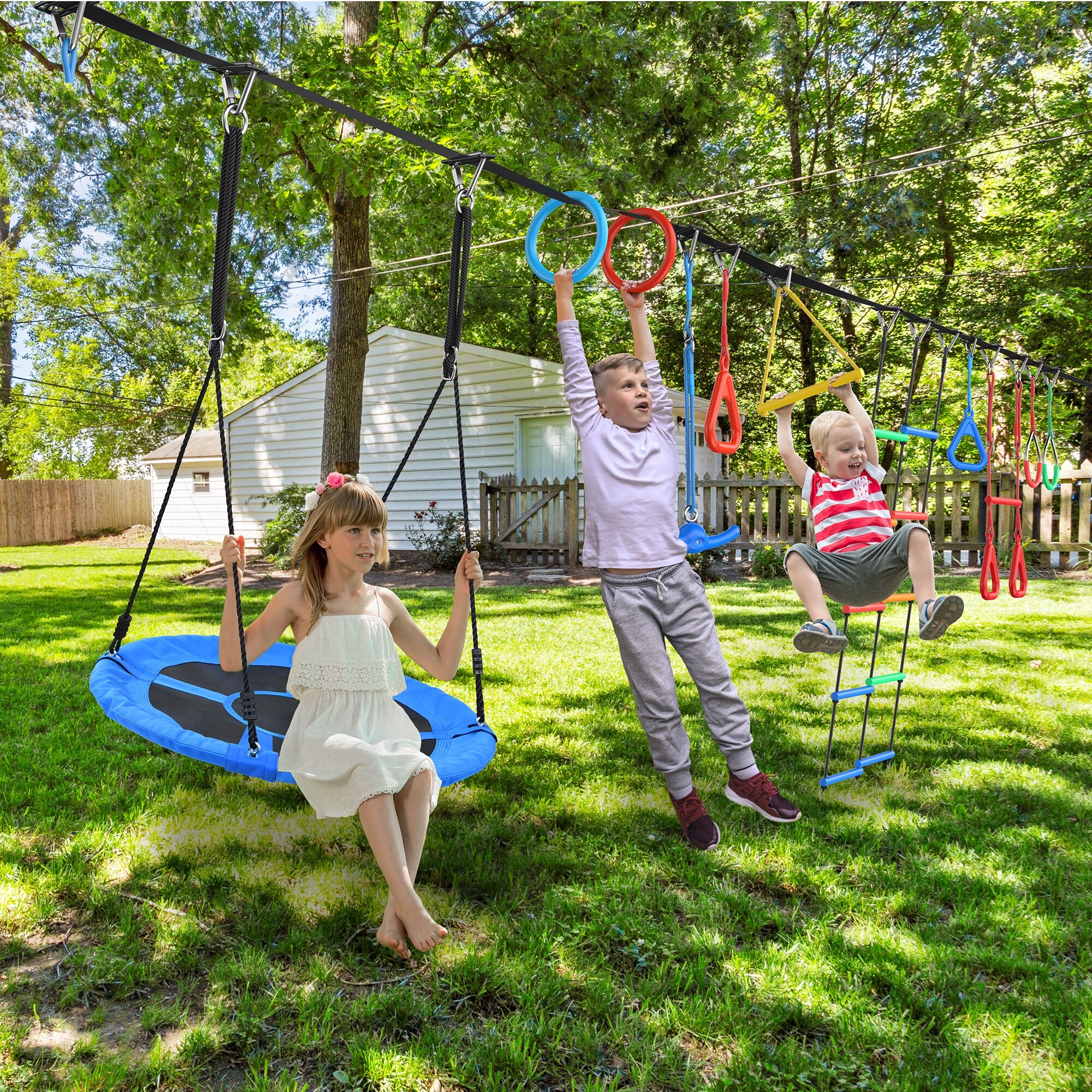 Hapfan 65ft Ninja Warrior Obstacle Course for Kids with