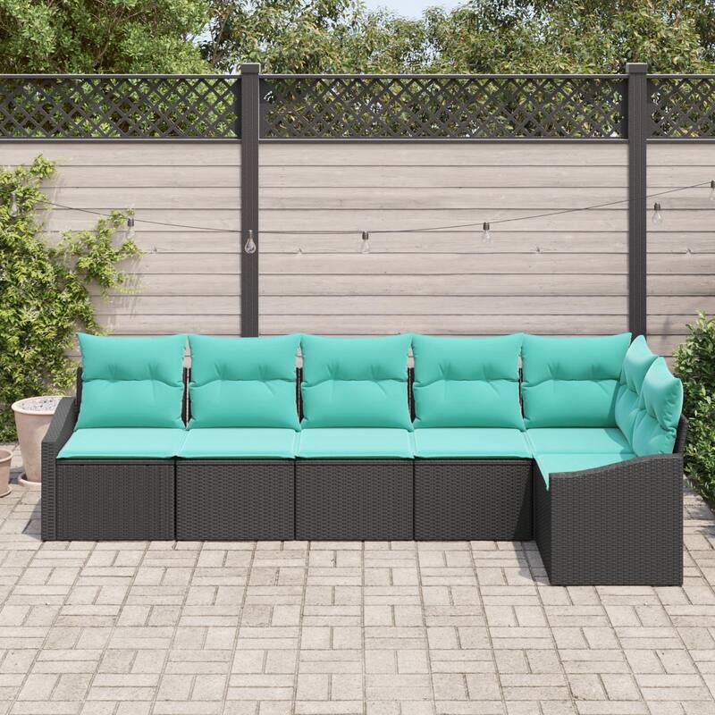 vidaXL 7 Garden Sofa Set with Cushions Black Poly Rattan - 113.6 x 48.6 x 27.2