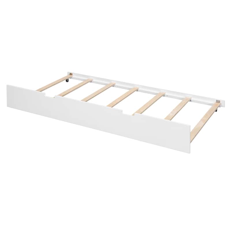 Full over Full Wooden Bunk Bed Frame with Twin Size Trundle and Ladder