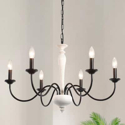 Modern Farmhouse 6-Light Candle Chandelier Light Fixture for Dining Room - W27.95"x H16.14" - N/A